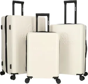 ROBERTO CAVALLI Luxury 3 Piece Luggage Set, Expandable Hard Shell Suitcases with 8 Spinner Wheels, Combination Lock Large Suitcase Set for Men and Women -Ivory