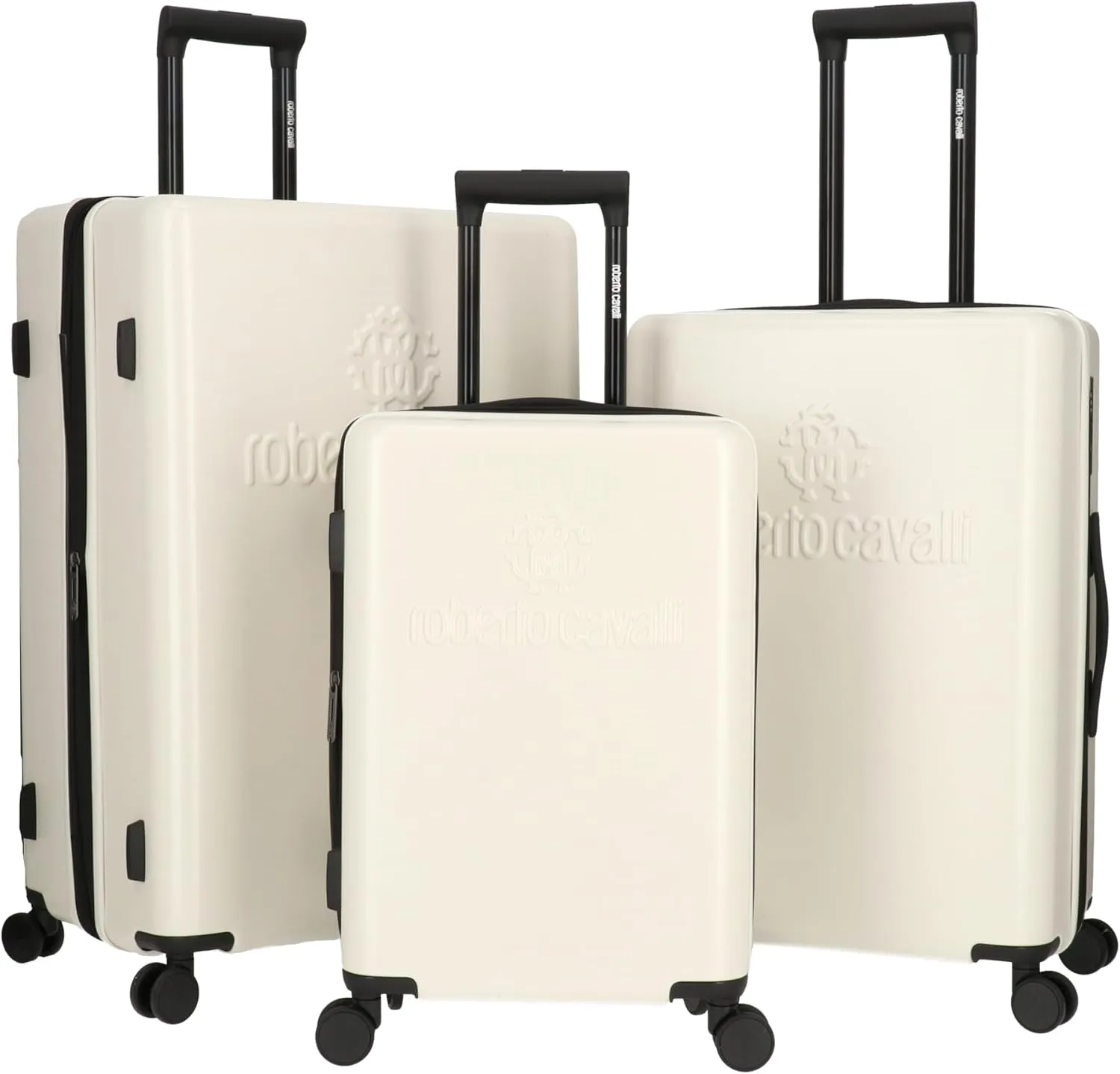 ROBERTO CAVALLI Luxury 3 Piece Luggage Set, Expandable Hard Shell Suitcases with 8 Spinner Wheels, Combination Lock Large Suitcase Set for Men and Women -Ivory