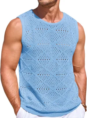 Runcati Mens Knitted Tank Tops Casual Sleeveless Hollow Out Crochet T-Shirts Muscle Summer Beach Hippie Shirts