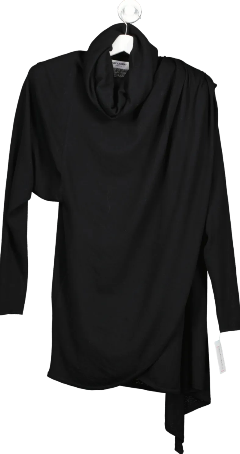 Saint Laurent Black Cowl Neck Draped Wool Knitted Mini Dress UK S