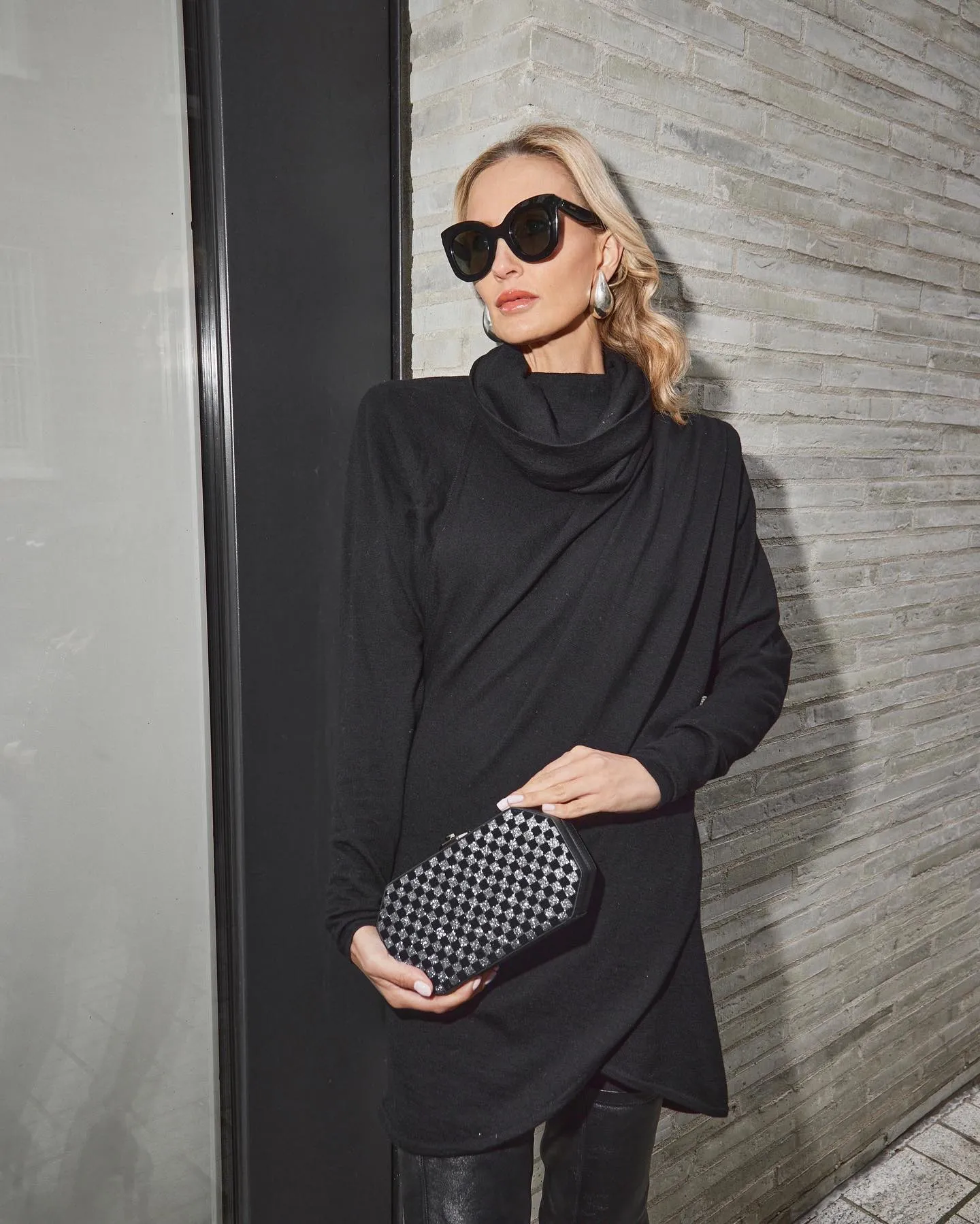 Saint Laurent Black Cowl Neck Draped Wool Knitted Mini Dress UK S