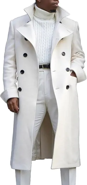 SAMST Mens Trench Coat Wool Blend Long Coat Double Breasted Pea Coat Casual Slim Fit Jacket Warm Winter Overcoat with Pocket