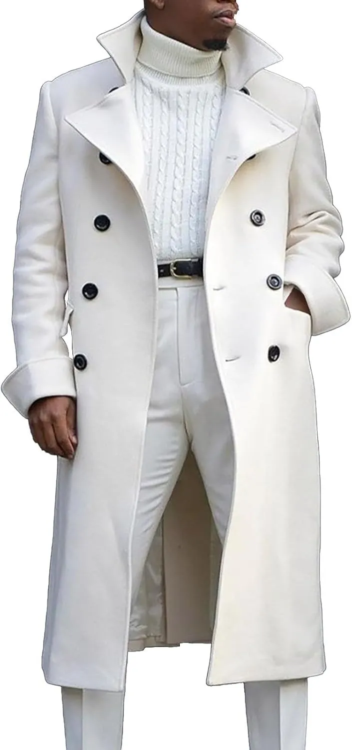 SAMST Mens Trench Coat Wool Blend Long Coat Double Breasted Pea Coat Casual Slim Fit Jacket Warm Winter Overcoat with Pocket
