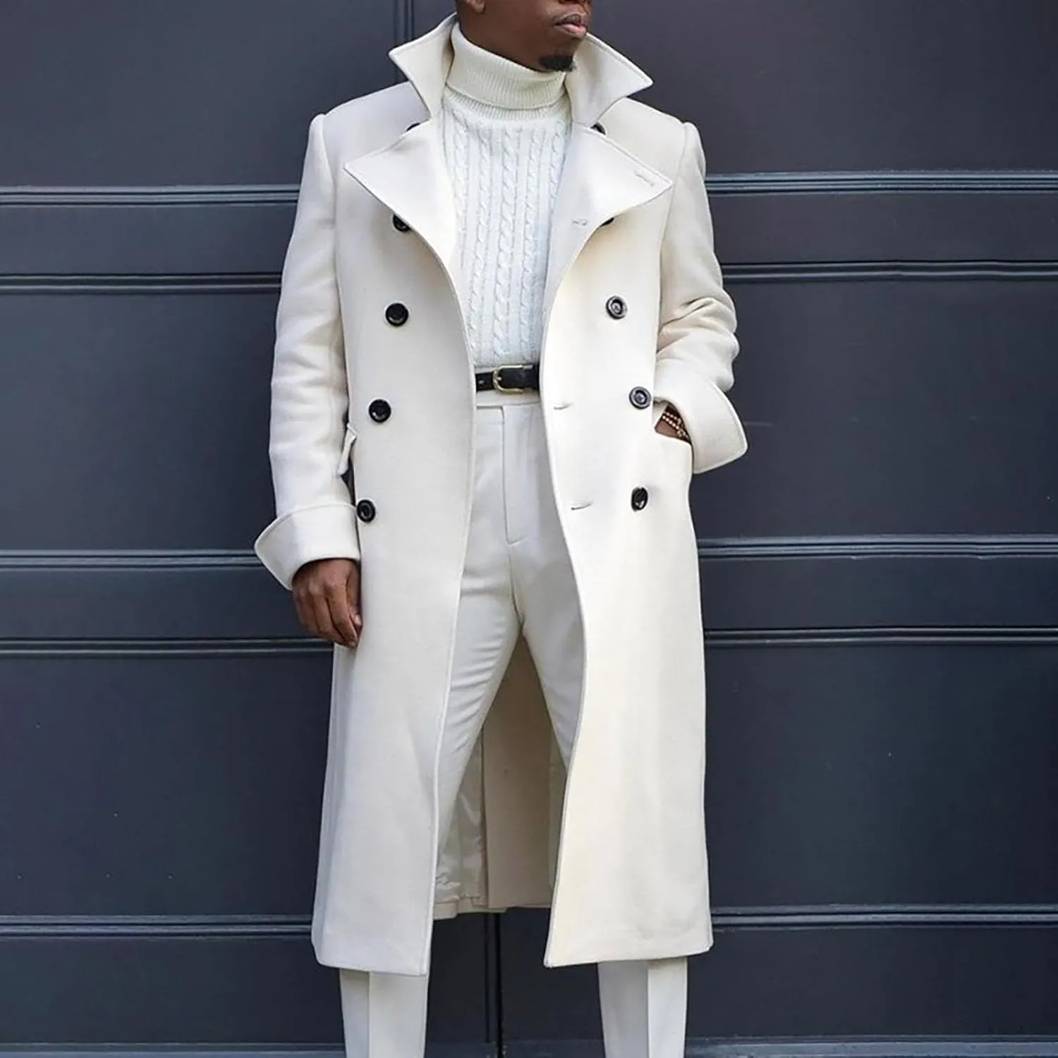 SAMST Mens Trench Coat Wool Blend Long Coat Double Breasted Pea Coat Casual Slim Fit Jacket Warm Winter Overcoat with Pocket