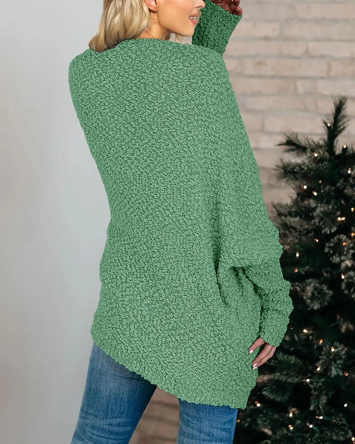 Saodimallsu Women's Chunky Popcorn Cardigan Oversized Open Front Boyfriend Batwing Long Sleeve Fuzzy Knit Sweaters