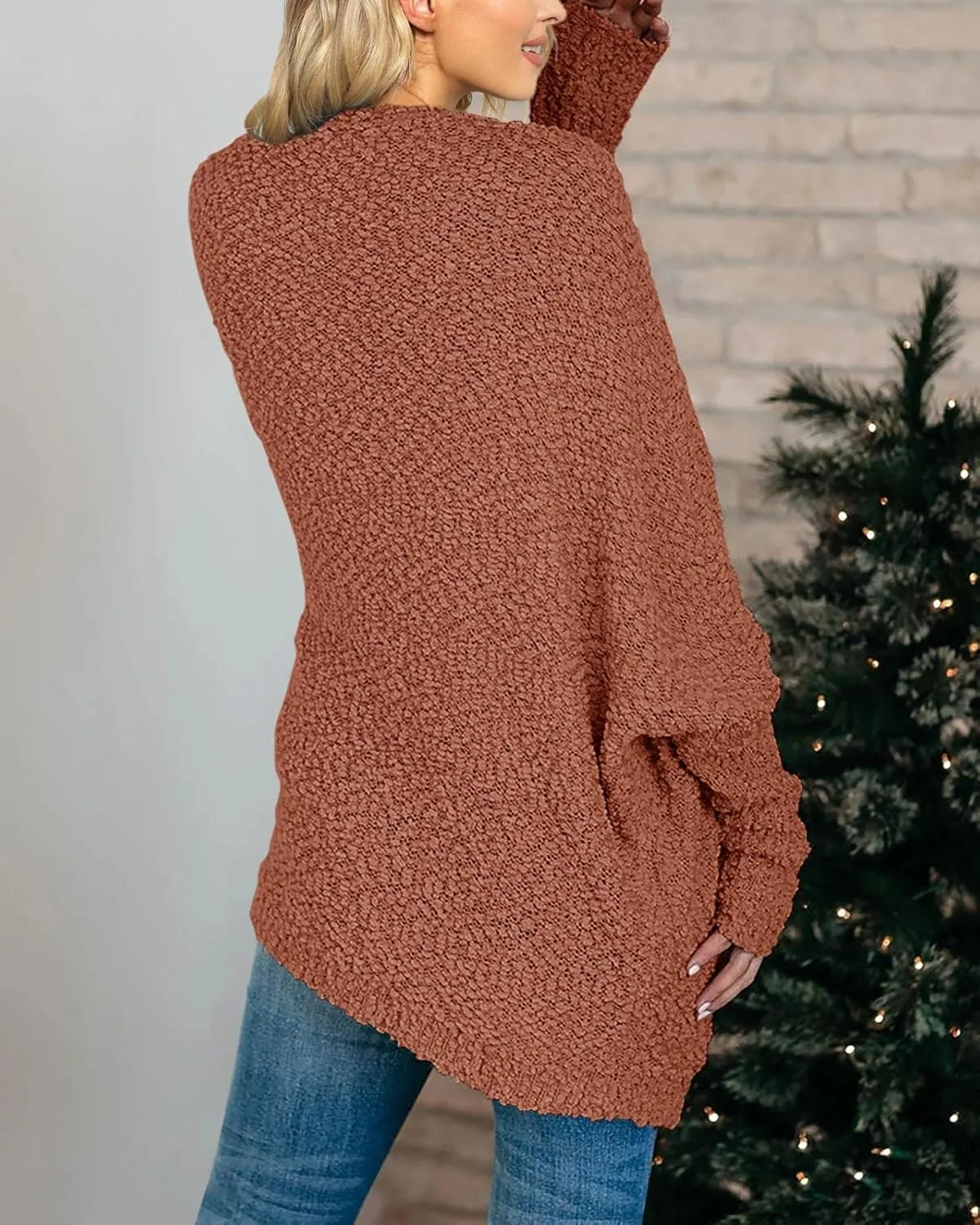 Saodimallsu Women's Chunky Popcorn Cardigan Oversized Open Front Boyfriend Batwing Long Sleeve Fuzzy Knit Sweaters