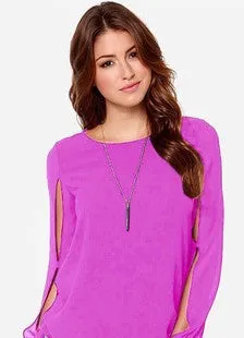 Scoop Long Sleeves Split Casual Chiffon Blouse