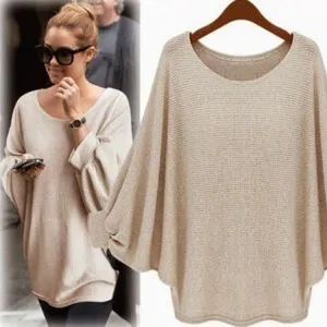 Scoop Pure Color Bat-wing Sleeves Loose Blouse