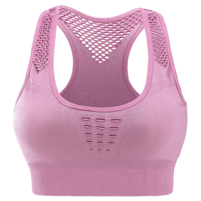 Seamless See Through Fitness Breathable Shockproof Sporty Innerwear No Metal Wire Yoga Tank Top Jogging Bare Back Women Activewear