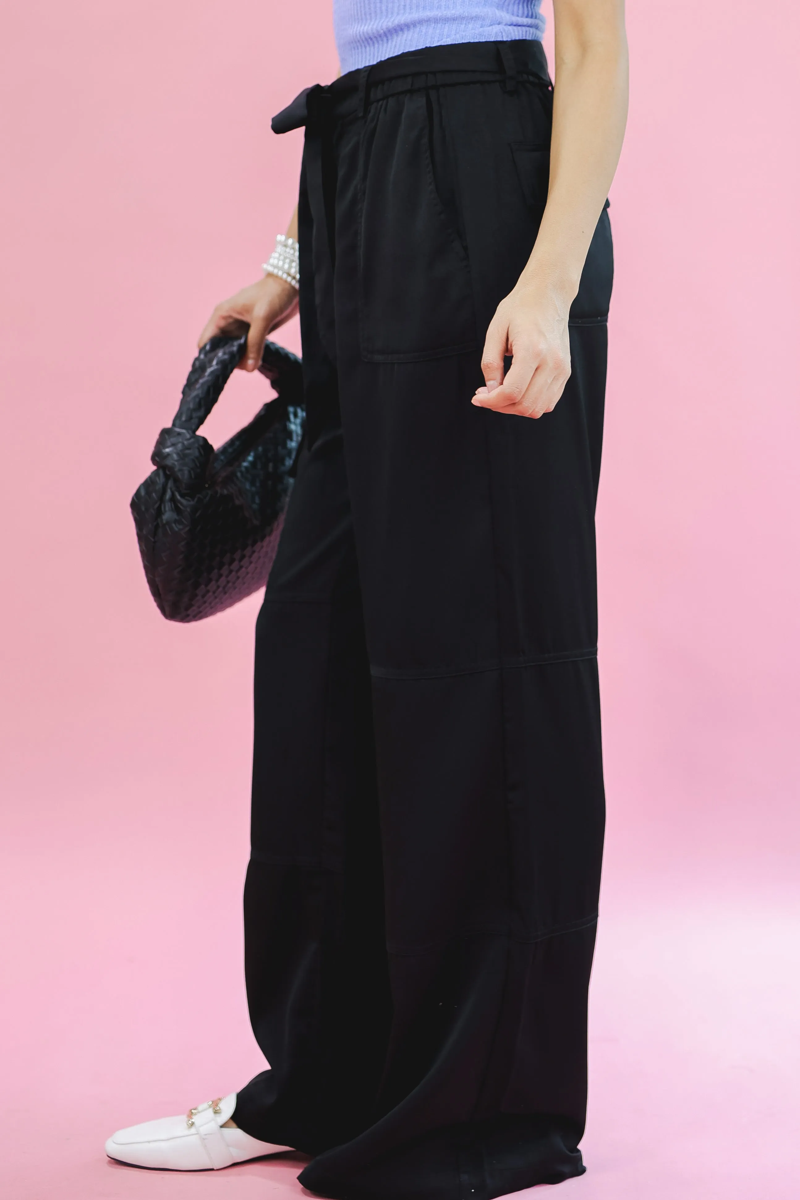 Seasonal Plans Satin Pants In Black