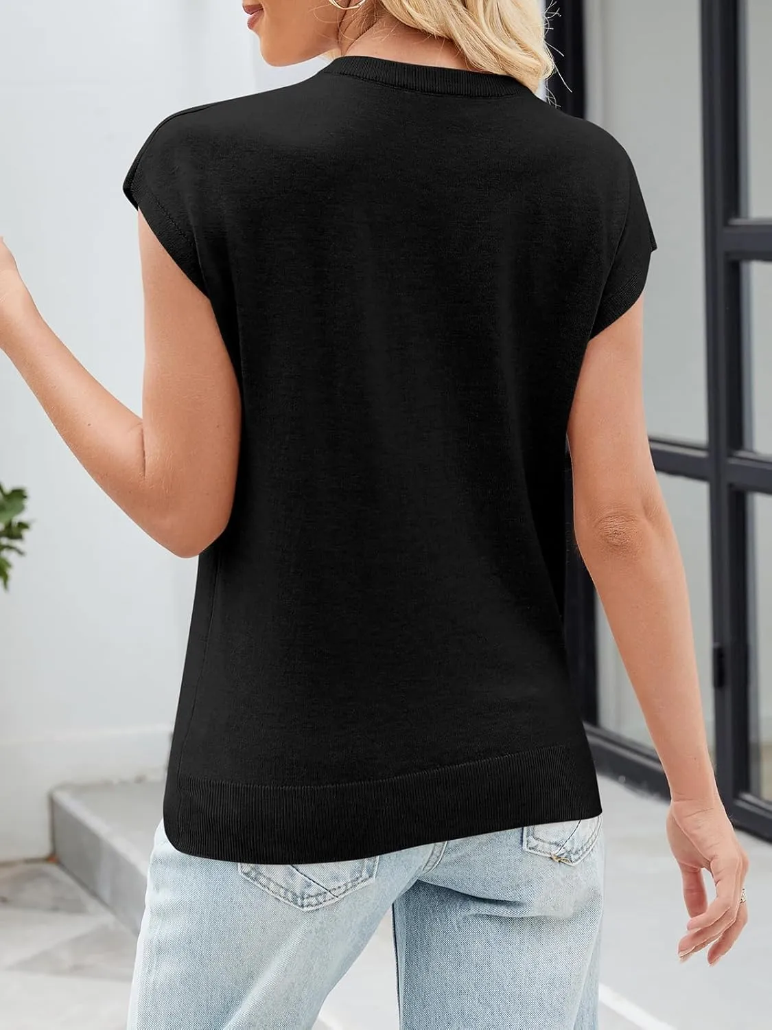 SENFURE Womens Crewneck Sleeveless Sweater Vest 2025 Trendy Cap Sleeve Bow Knit Tank Tops