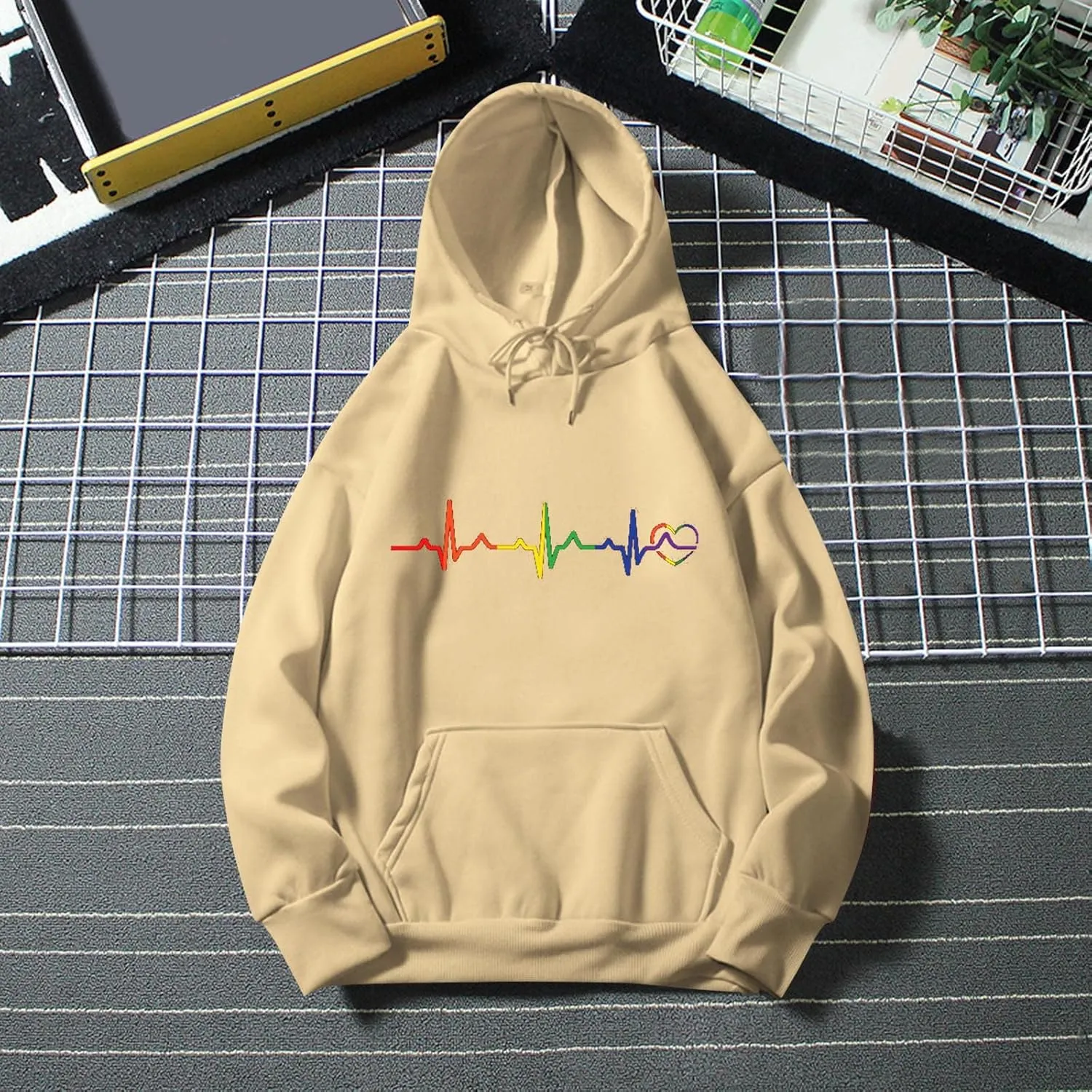SHAOBGE Plain Hoodies Women Casual Solid Color Hooded Love Printed Hooded Pockets Sweatshirt Sweatshirts for Women Long