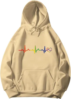 SHAOBGE Plain Hoodies Women Casual Solid Color Hooded Love Printed Hooded Pockets Sweatshirt Sweatshirts for Women Long