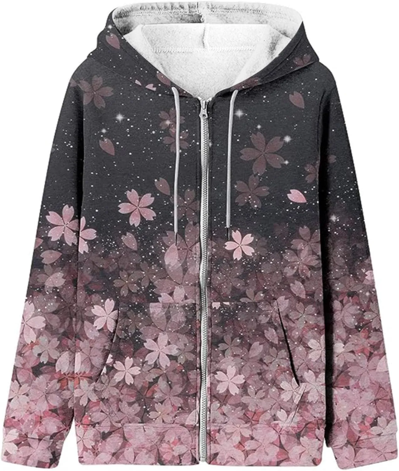 SHAOBGE Snap Hoodie Women Fashion Autumn Floral Print Casual Pockets Long Sleeve Jacket Cute Drawstring Plain Hoodies