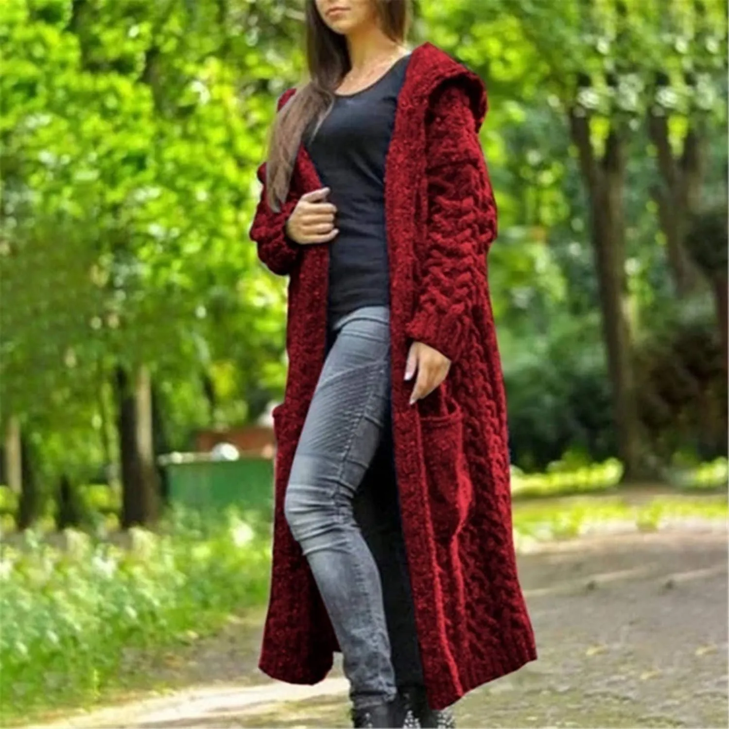 SHAOBGE Sweater Formal Coat Solid Solid Sweater Winter Long Knitted Pocket Loose Women Light Sweaters for Women Open