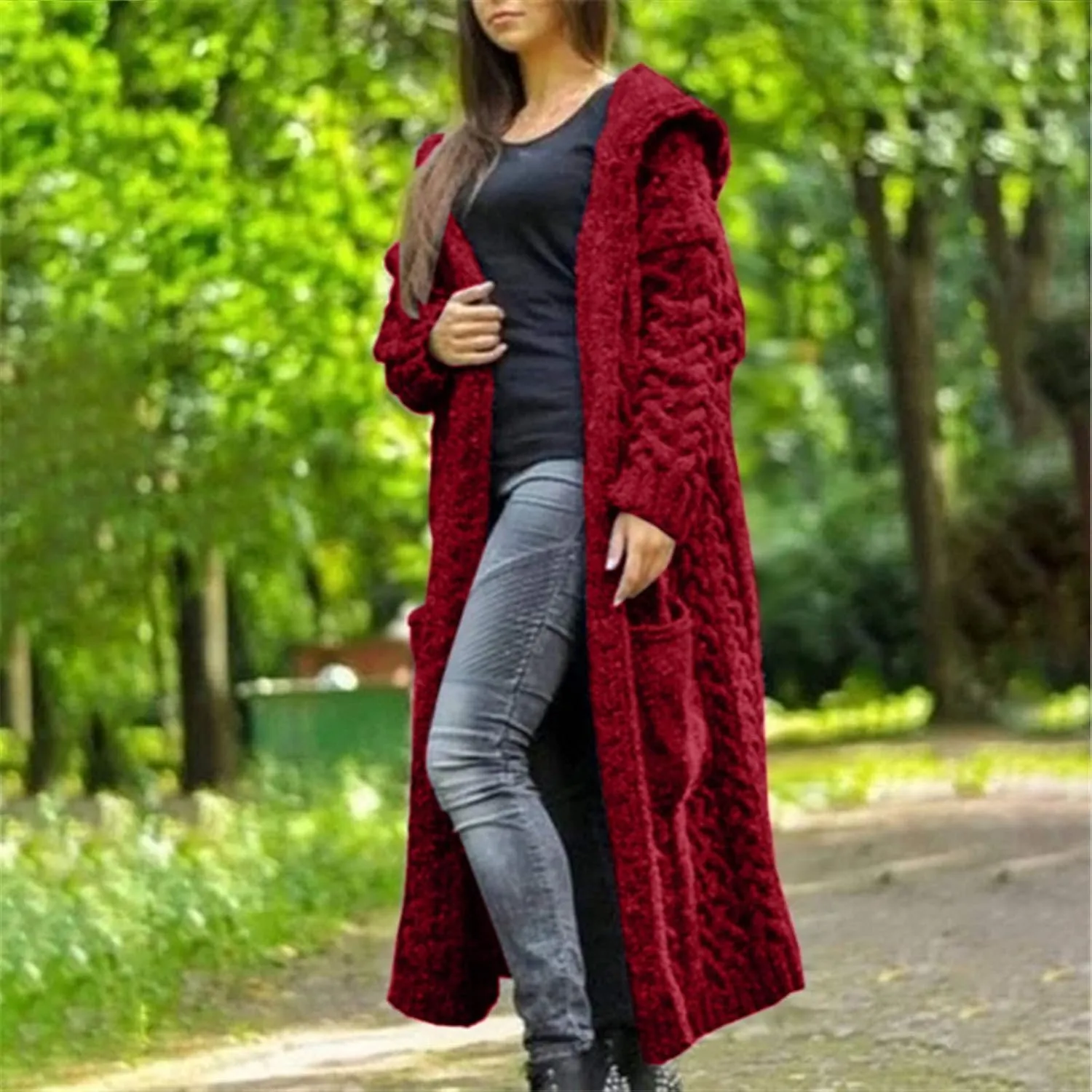 SHAOBGE Sweater Formal Coat Solid Solid Sweater Winter Long Knitted Pocket Loose Women Light Sweaters for Women Open