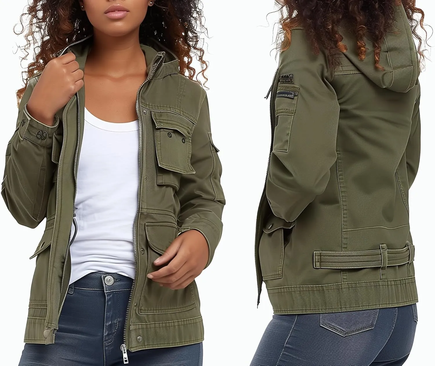 SheKiss Womens Camouflage Shacket Jacket Coats Fashion Fall Long Sleeve Zipper Canvas Camo Jackets with Pockets