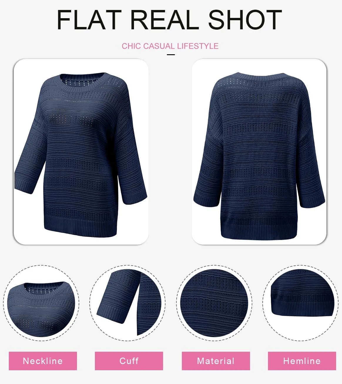 SHEWIN Sweaters for Women Causal 3/4 Length Sleeve Womens Top Oversized Tunic Sweater Spring Tops