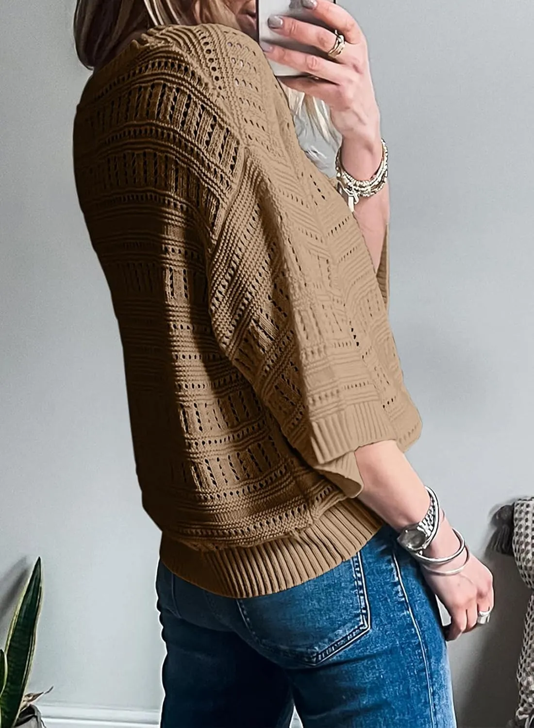 SHEWIN Sweaters for Women Causal 3/4 Length Sleeve Womens Top Oversized Tunic Sweater Spring Tops