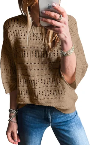SHEWIN Sweaters for Women Causal 3/4 Length Sleeve Womens Top Oversized Tunic Sweater Spring Tops