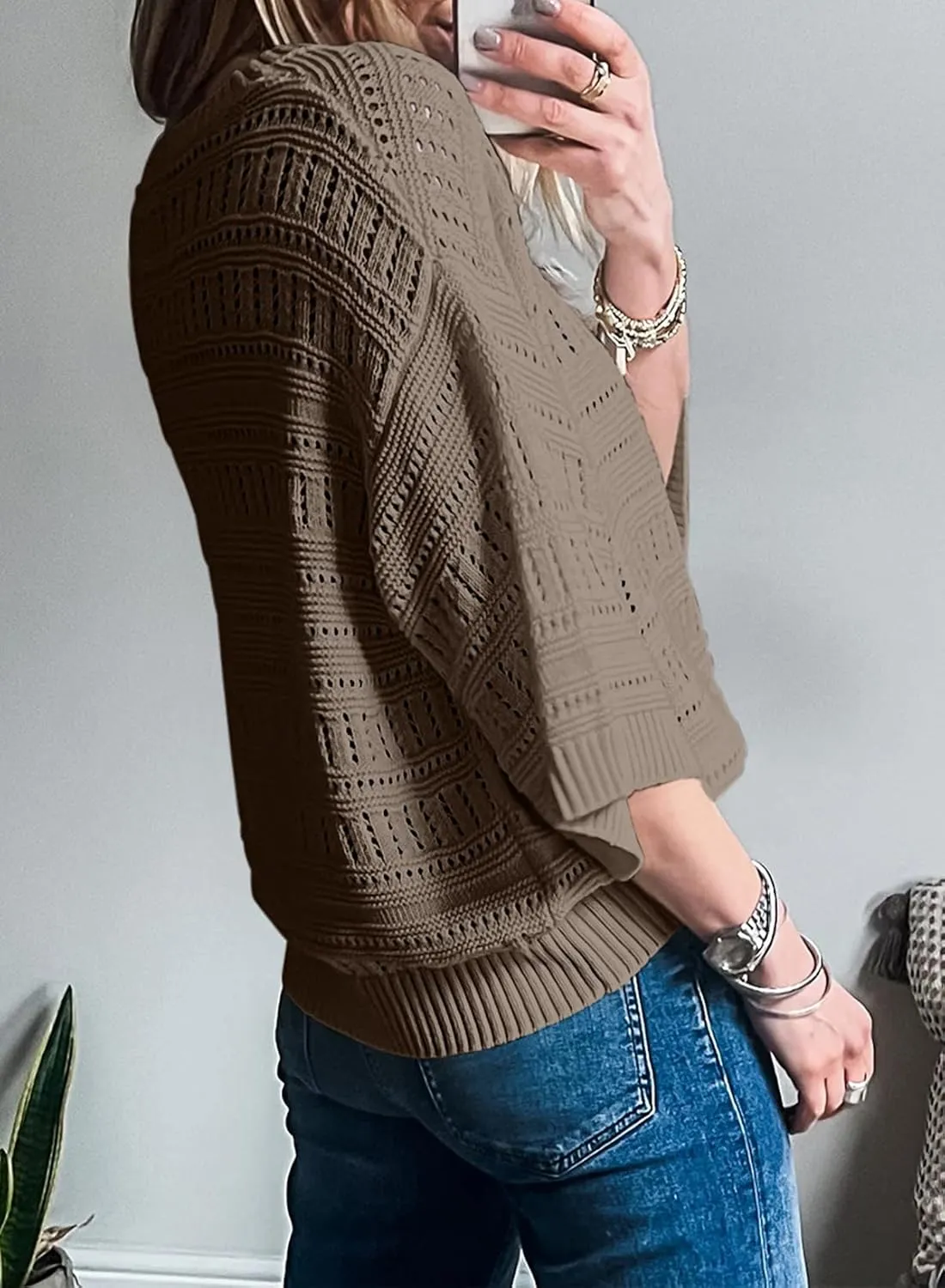 SHEWIN Sweaters for Women Causal 3/4 Length Sleeve Womens Top Oversized Tunic Sweater Spring Tops