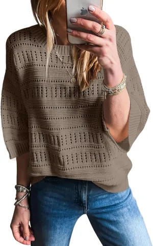 SHEWIN Sweaters for Women Causal 3/4 Length Sleeve Womens Top Oversized Tunic Sweater Spring Tops