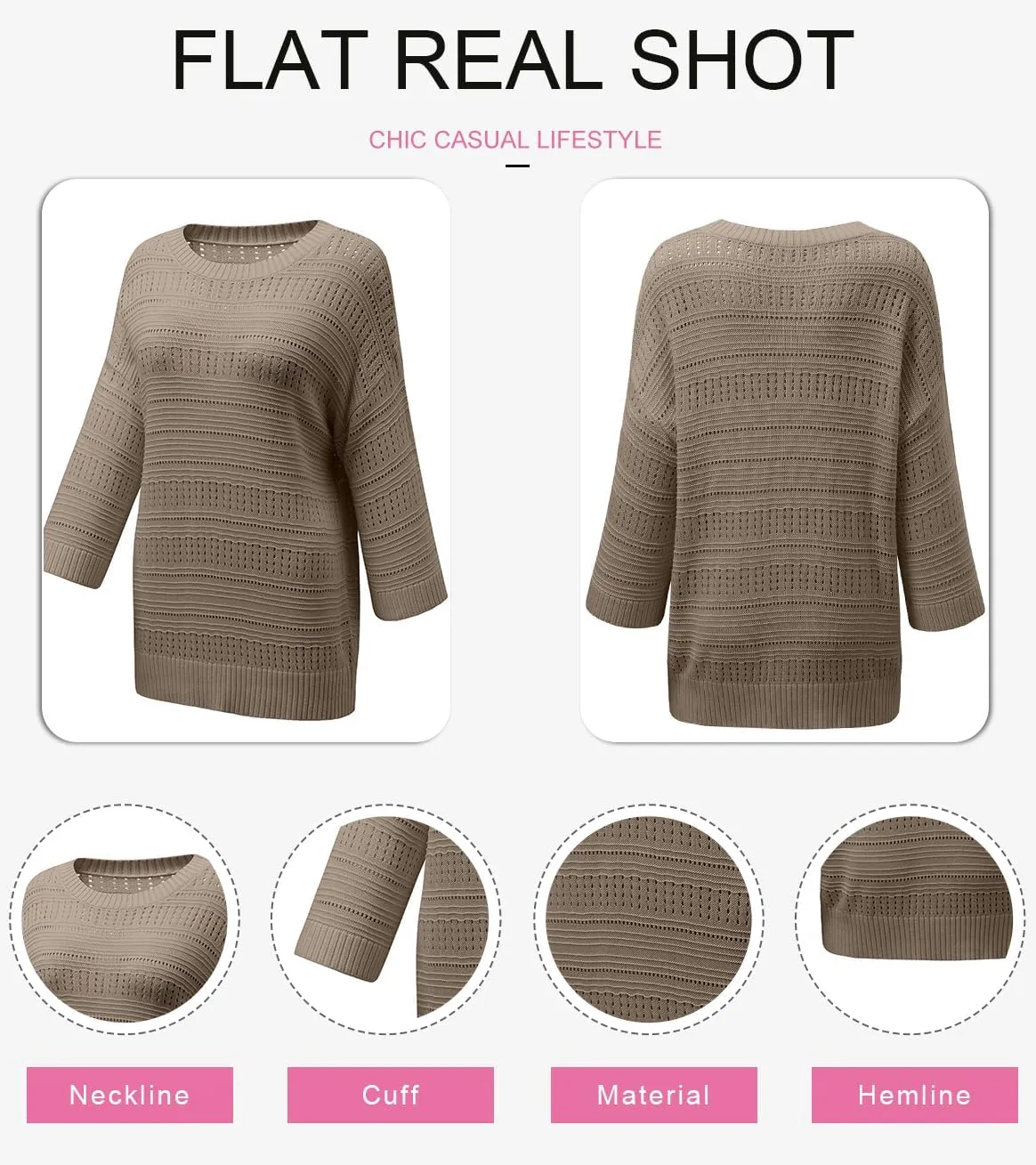 SHEWIN Sweaters for Women Causal 3/4 Length Sleeve Womens Top Oversized Tunic Sweater Spring Tops