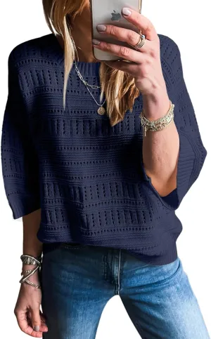SHEWIN Sweaters for Women Causal 3/4 Length Sleeve Womens Top Oversized Tunic Sweater Spring Tops