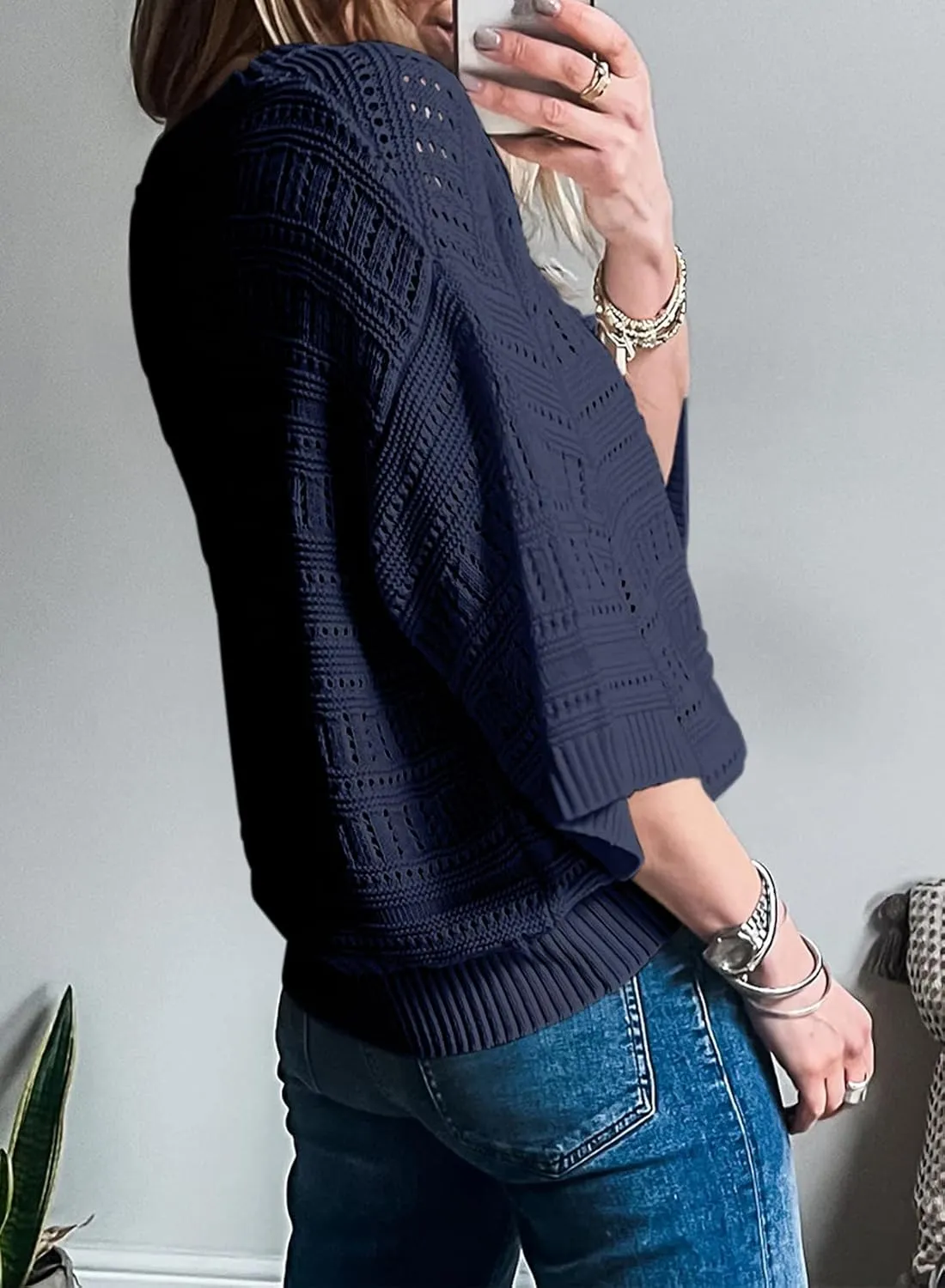 SHEWIN Sweaters for Women Causal 3/4 Length Sleeve Womens Top Oversized Tunic Sweater Spring Tops