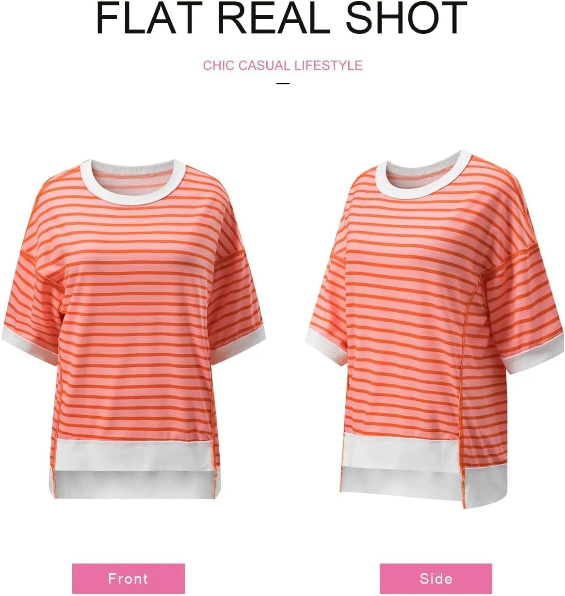 SHEWIN Womens Tops Casual Short Sleeve Sweatshirt Striped Shirt Crewneck Pullover T Shirts Loose Blouses