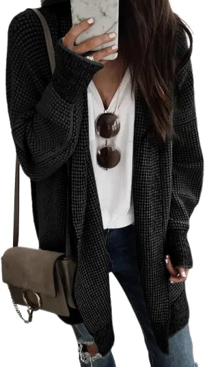 Sidefeel Womens 2024 Fall Winter Long Sleeve Open Front Cardigan Sweaters Oversized Checkered Chunky Knit Sweaters Coat