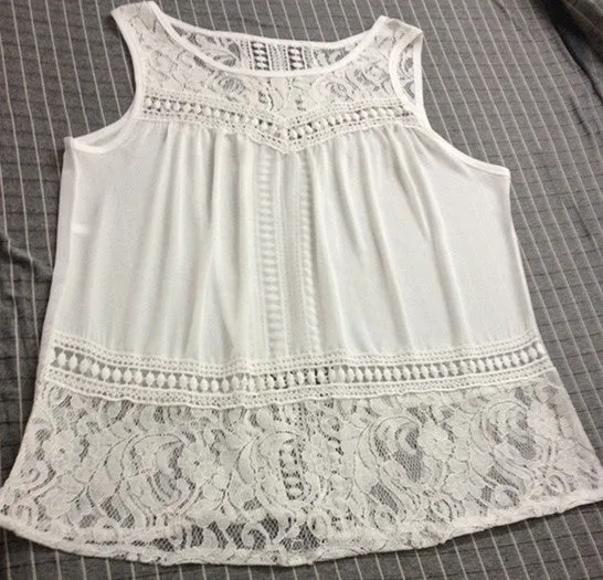Sleeveless Scoop Lace Patchwork Spilt Crochet Blouse