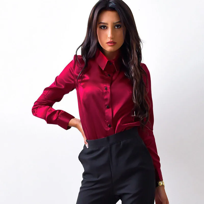 Slim High Lapel Neck Pure Color Long Sleeves Regular Shirt