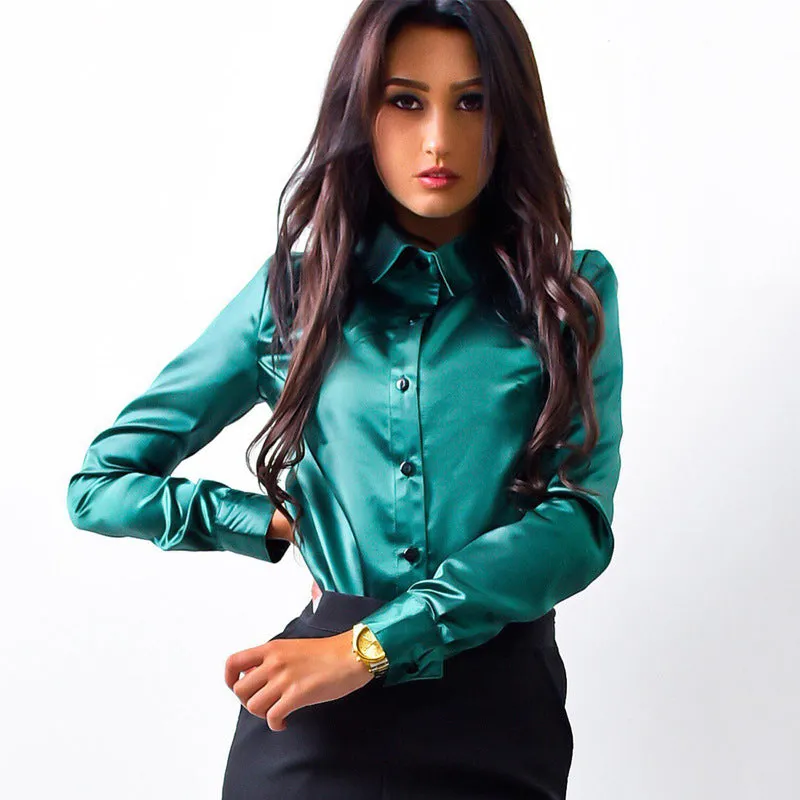 Slim High Lapel Neck Pure Color Long Sleeves Regular Shirt
