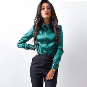 Slim High Lapel Neck Pure Color Long Sleeves Regular Shirt