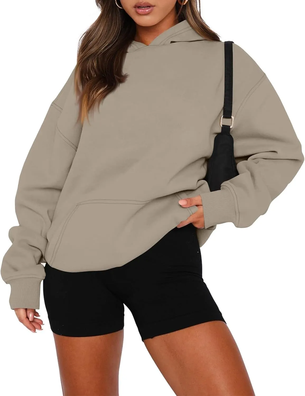 slqdgmryz Oversized Hoodies for Women Trendy Fleece Pullover Pockets Hooded Sweatshirts Preppy Plain Long Sleeve Y2k Hoodie