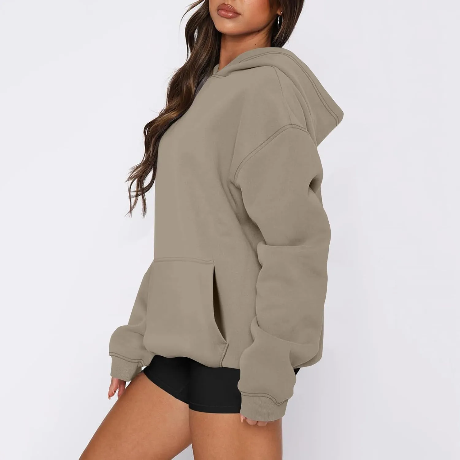 slqdgmryz Oversized Hoodies for Women Trendy Fleece Pullover Pockets Hooded Sweatshirts Preppy Plain Long Sleeve Y2k Hoodie
