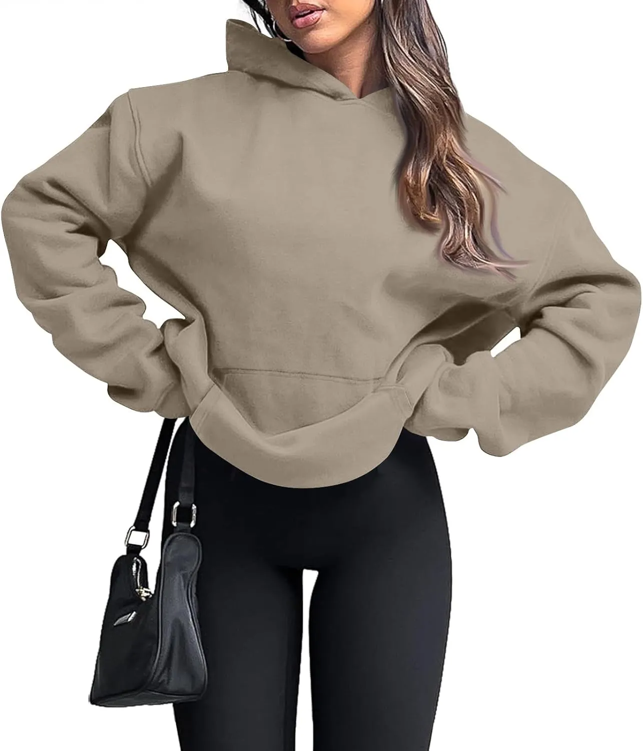 slqdgmryz Oversized Hoodies for Women Trendy Fleece Pullover Pockets Hooded Sweatshirts Preppy Plain Long Sleeve Y2k Hoodie