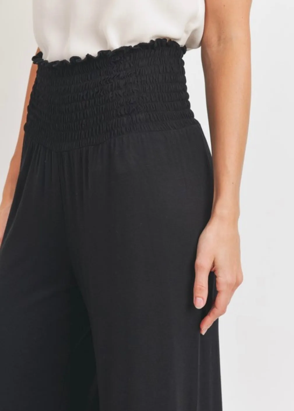 Smocked Waist Wide Leg Pants