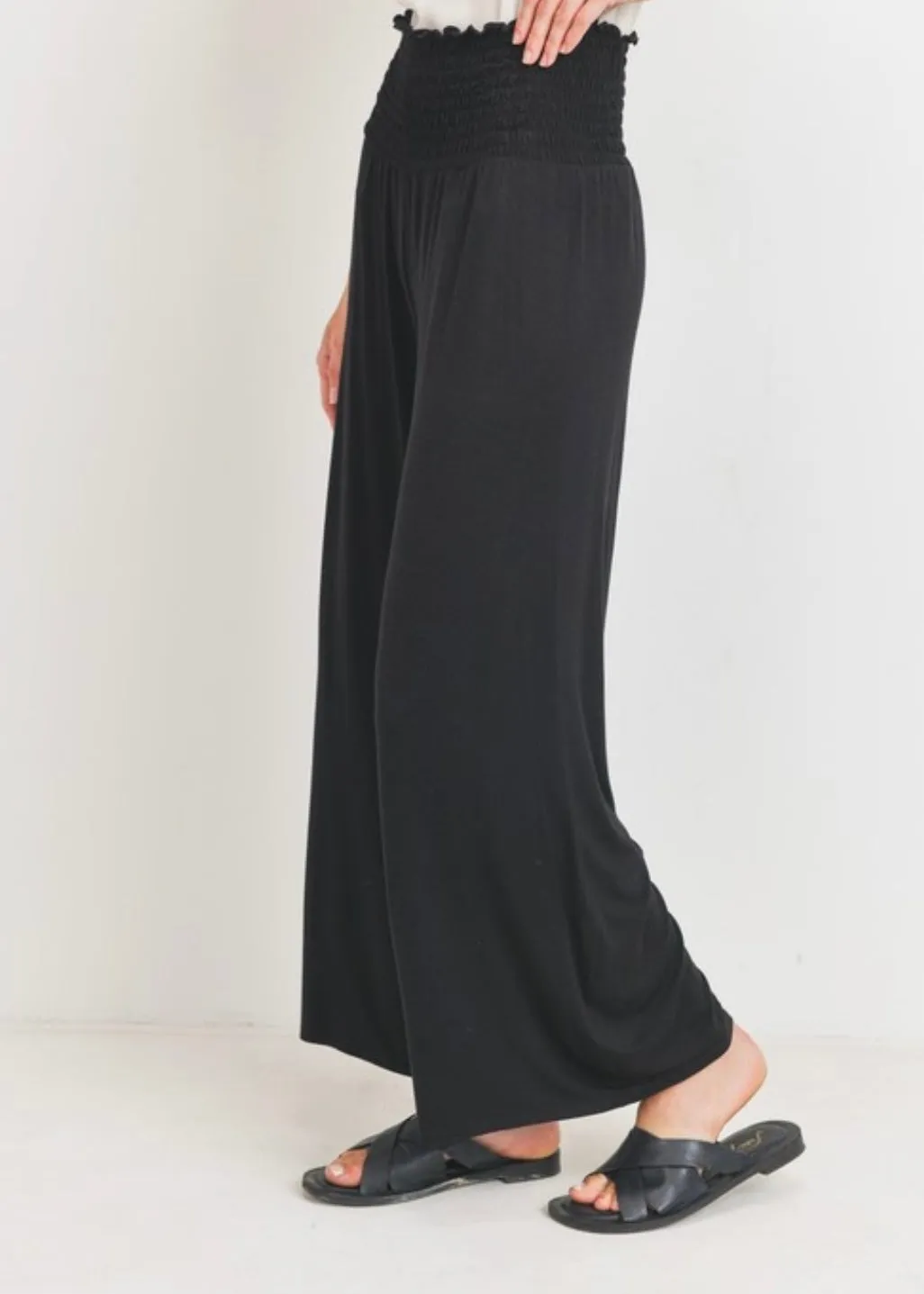 Smocked Waist Wide Leg Pants