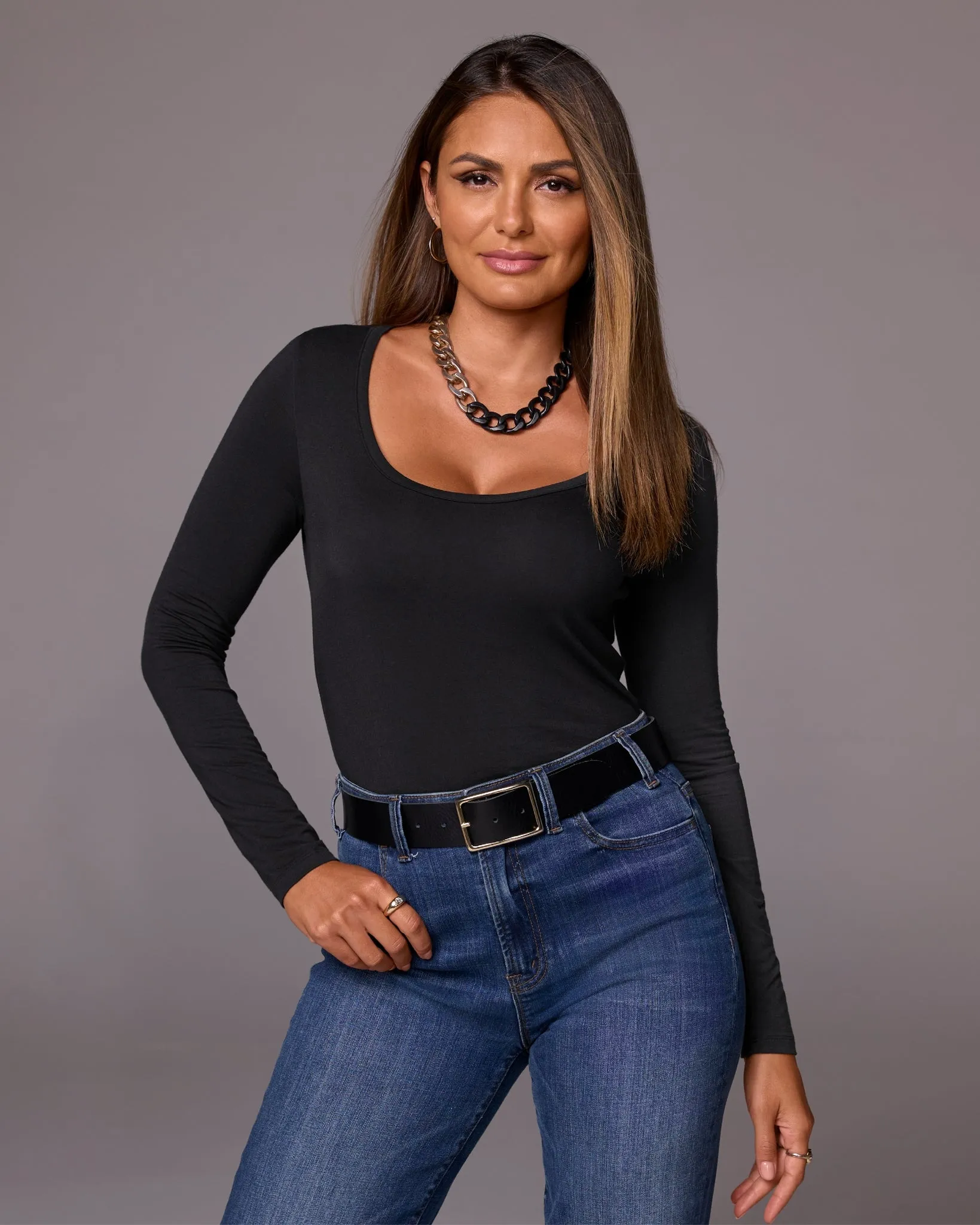 So Effortless Long Sleeve Scoop Neck Knit Top Proper Black