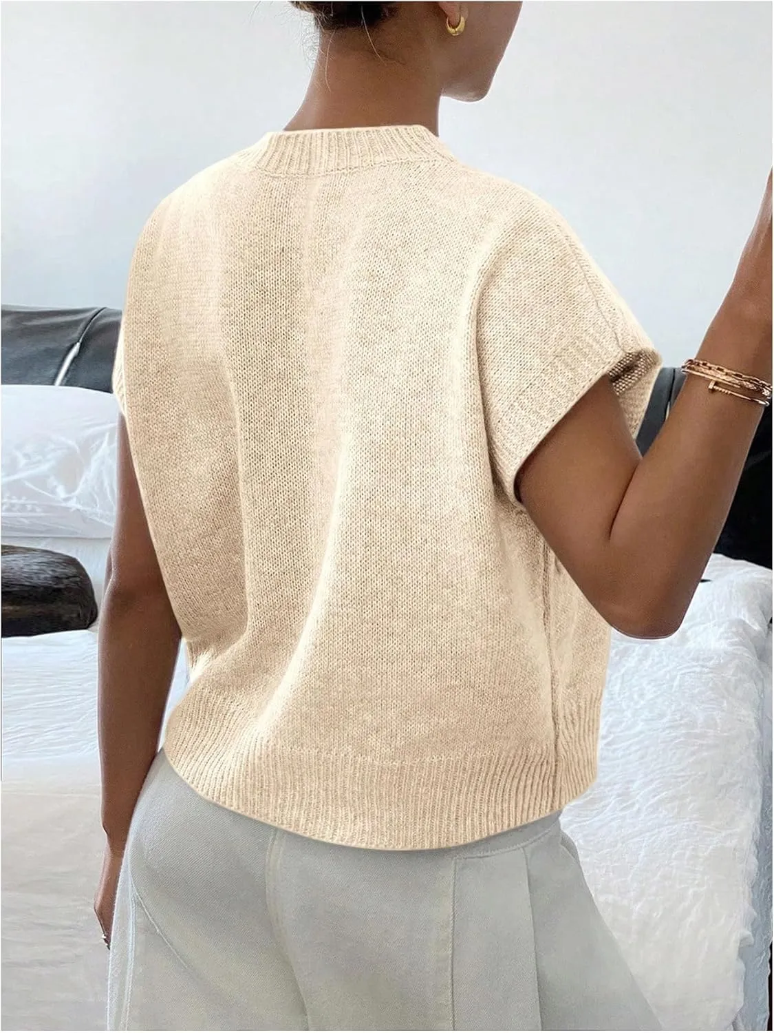 SOLY HUX Women's Ribbed Sweater Crew Neck Short Sleeve Loose Fit Floral Knit Pullover Tops
