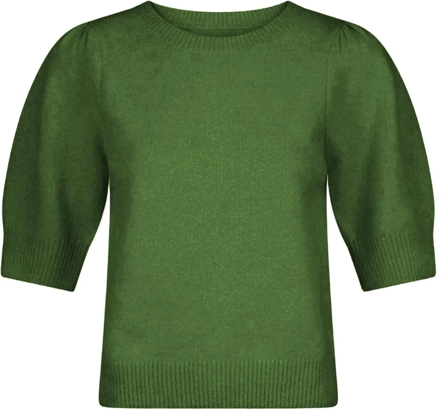 Springrain Bow Sweater Women Casual Puff Short Sleeve Crew Neck Tie Back Knit Pullover Tops