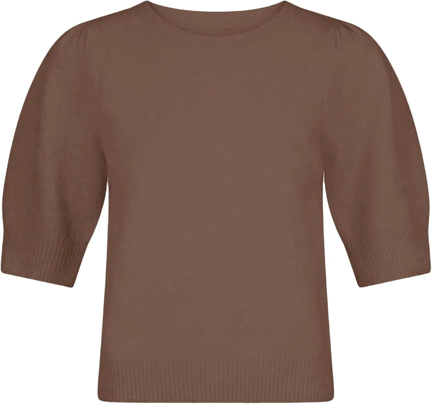 Springrain Bow Sweater Women Casual Puff Short Sleeve Crew Neck Tie Back Knit Pullover Tops