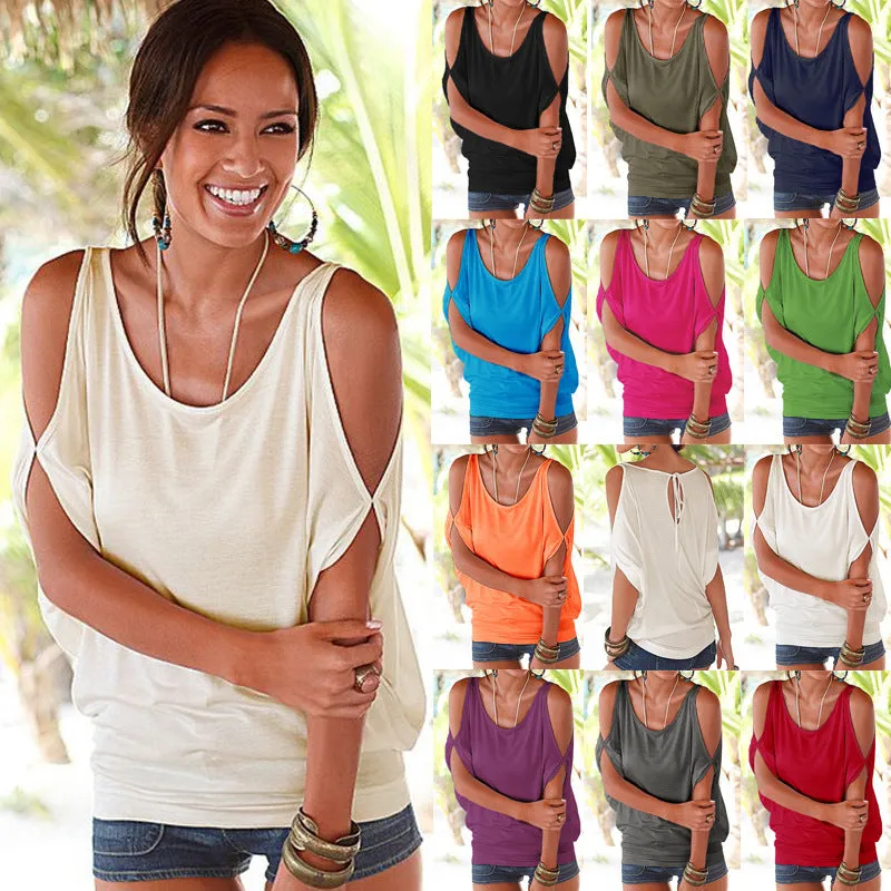 Strap Scoop Off-shoulder Casual Pure Color Sexy Blouse