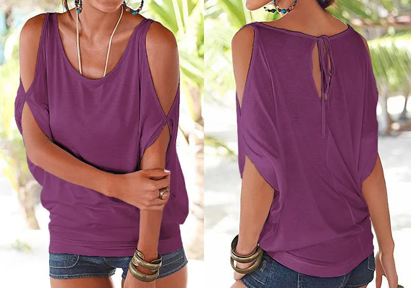 Strap Scoop Off-shoulder Casual Pure Color Sexy Blouse