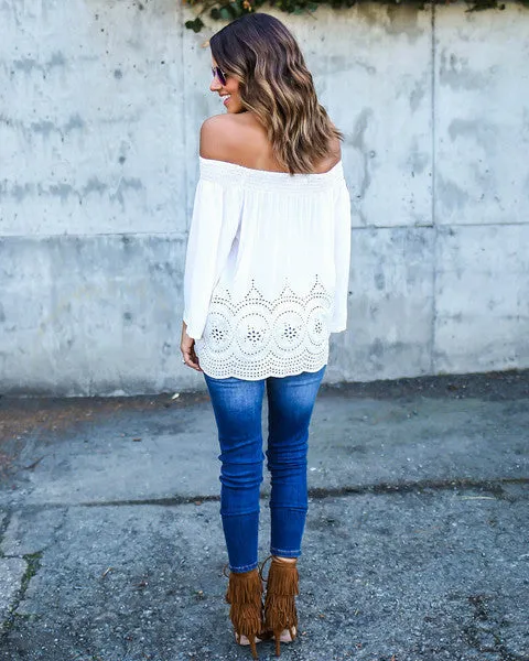 Strapless Hollow Out Long Sleeves Pure Color Blouse