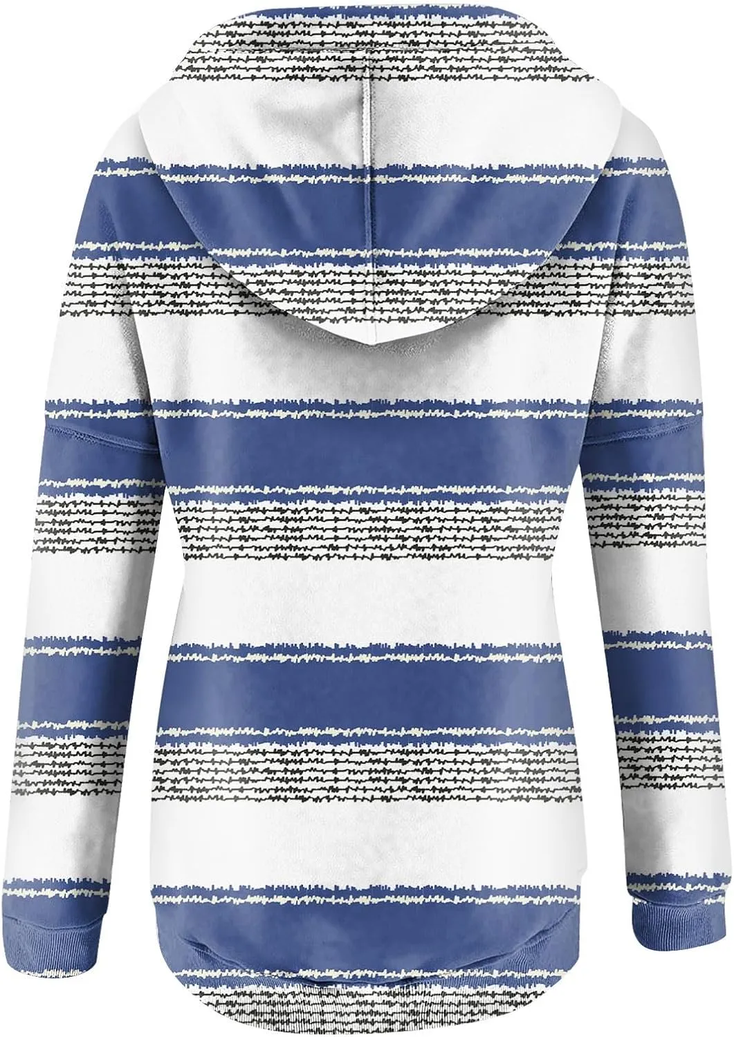 Striped Hooded Sweatshirt for Women Quarter Button Down Drawstring Hoodies Casual Long Sleeve Pullover with Pockets