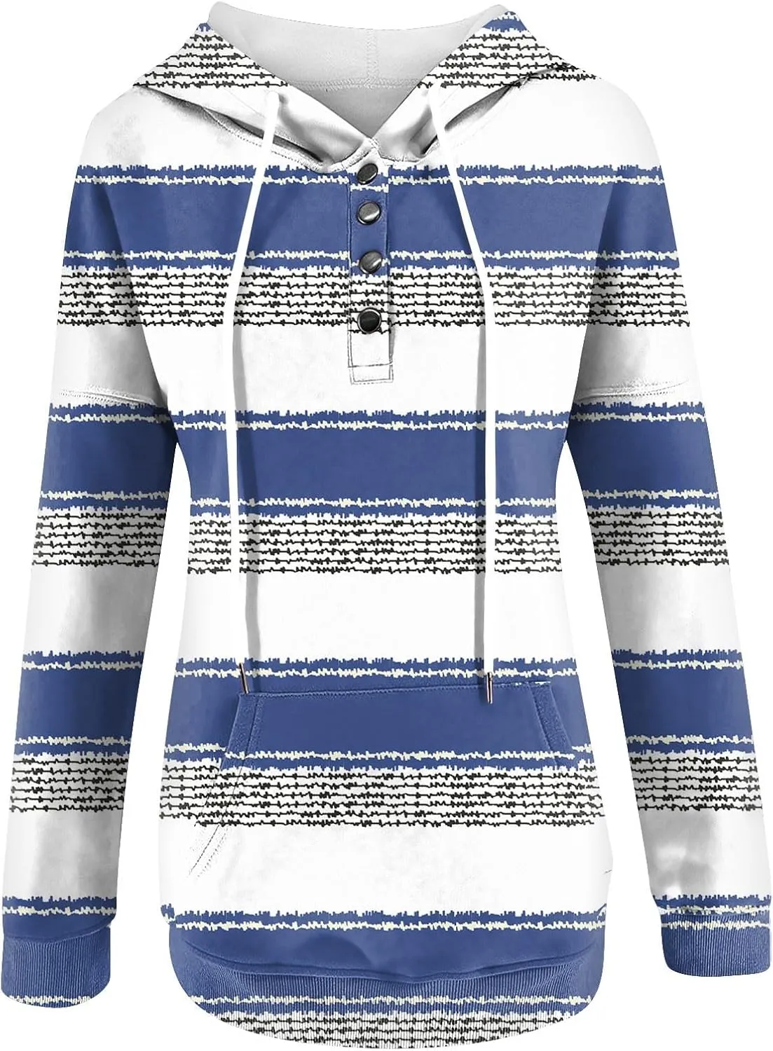 Striped Hooded Sweatshirt for Women Quarter Button Down Drawstring Hoodies Casual Long Sleeve Pullover with Pockets