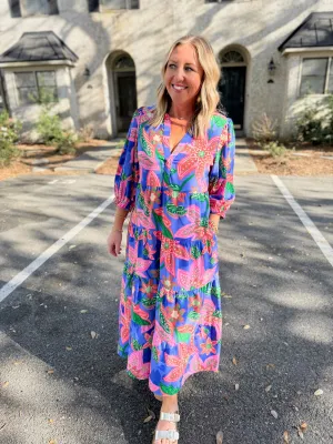 Sunshine and Florals Multi Color Quarter Sleeve Maxi Dress